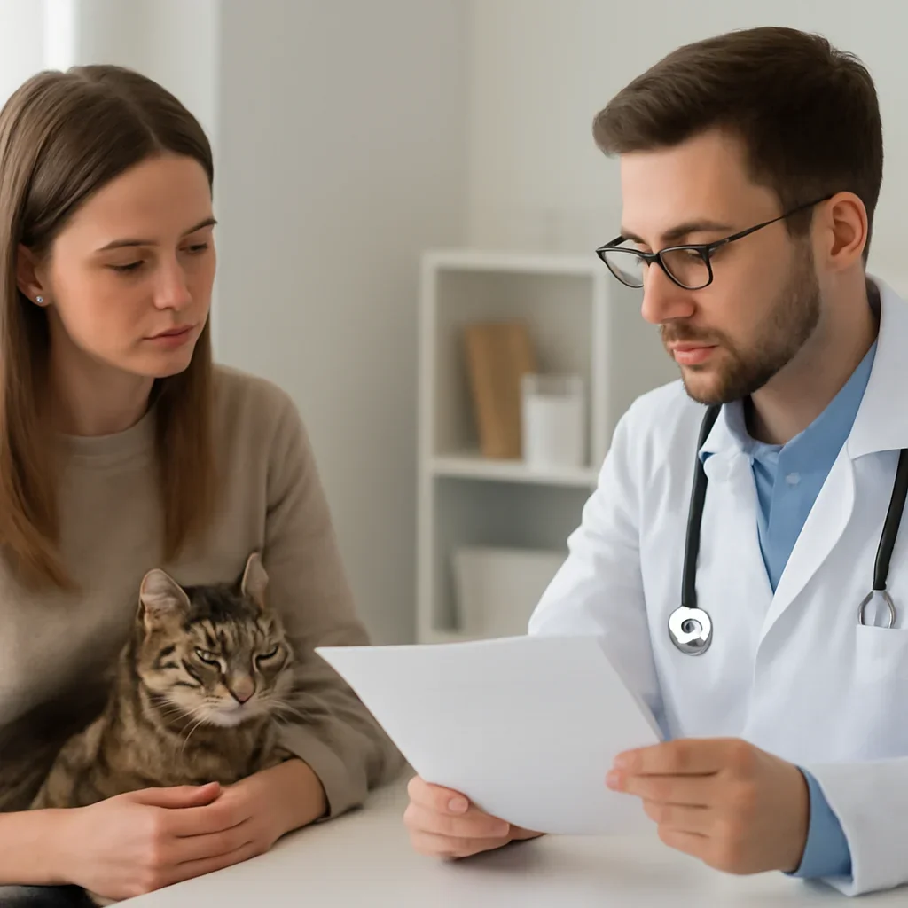 Customer getting guidance about a cat disease test from a specialist