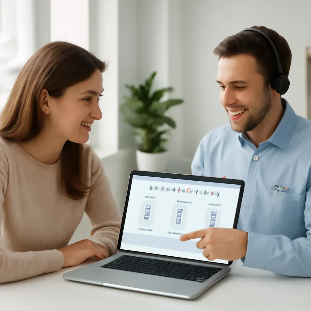 Support specialist guiding a customer through DNA test options