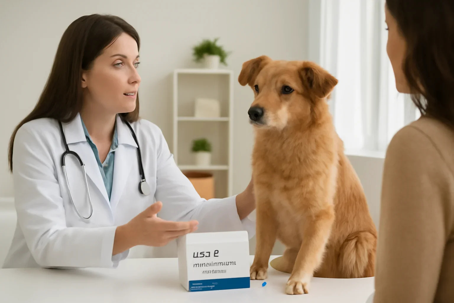 Dog disease DNA test consultation and cheek-swab kit in a clean home setting