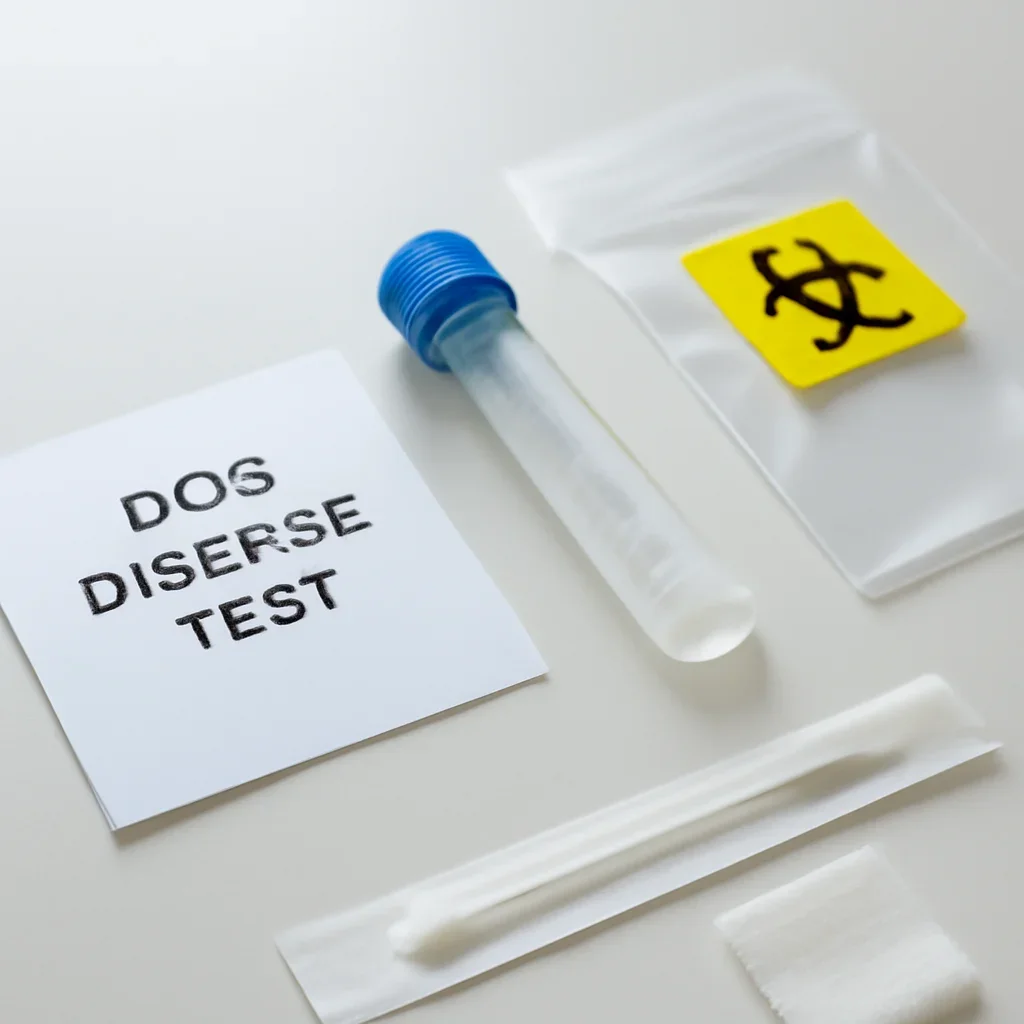 Dog disease DNA test cheek-swab collection materials arranged on a clean table