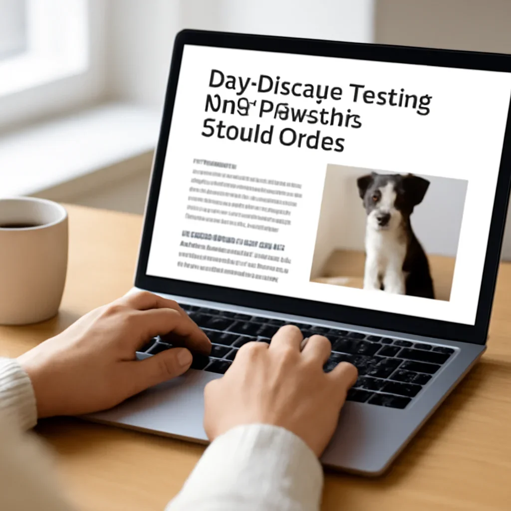 Reader exploring dog disease testing: what breeders should know. on a laptop