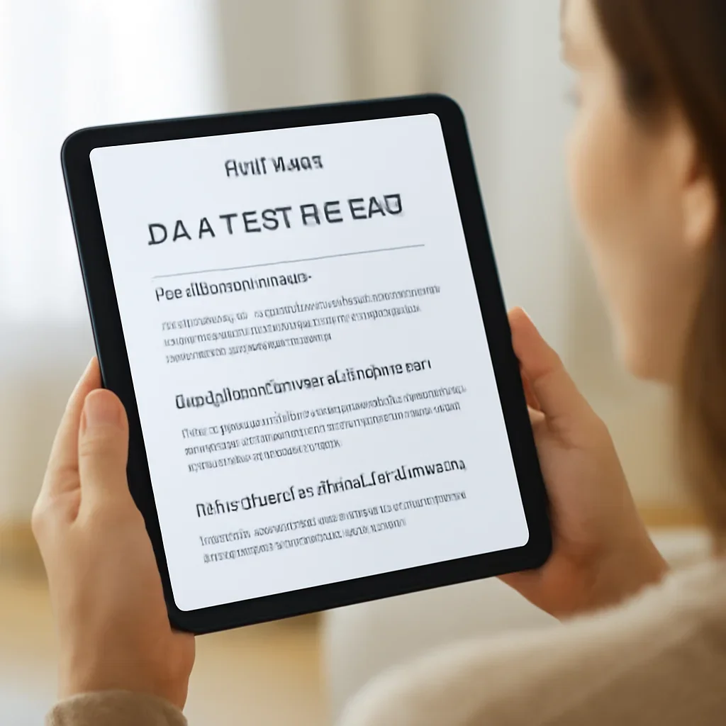 Customer reading a DNA testing FAQ page on a tablet
