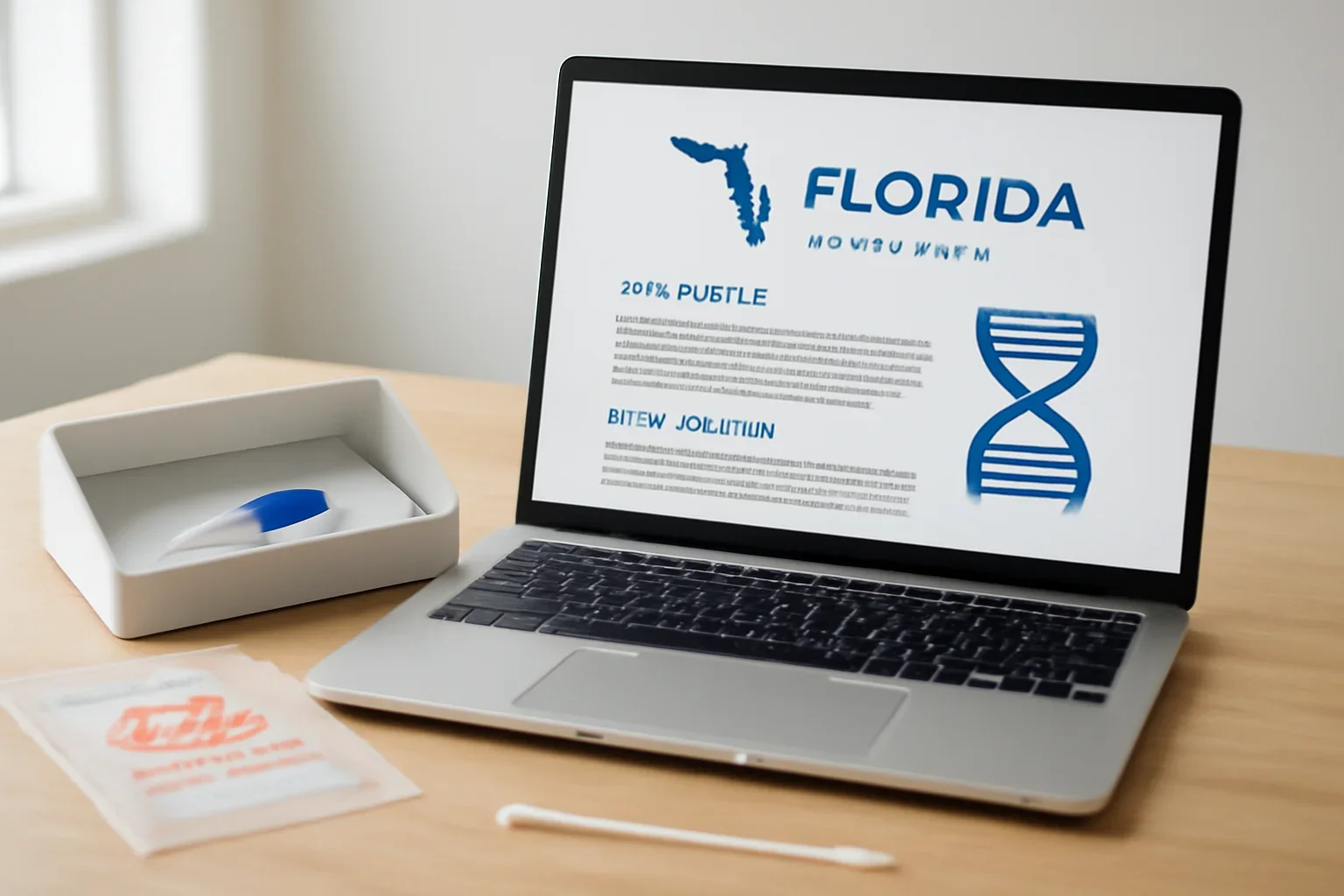 Florida guidance page shown on a laptop with DNA testing materials