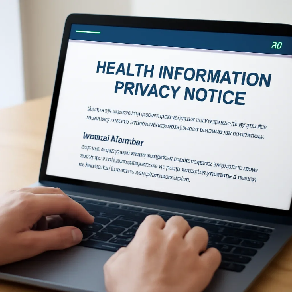 Health information privacy notice displayed on a secure digital portal