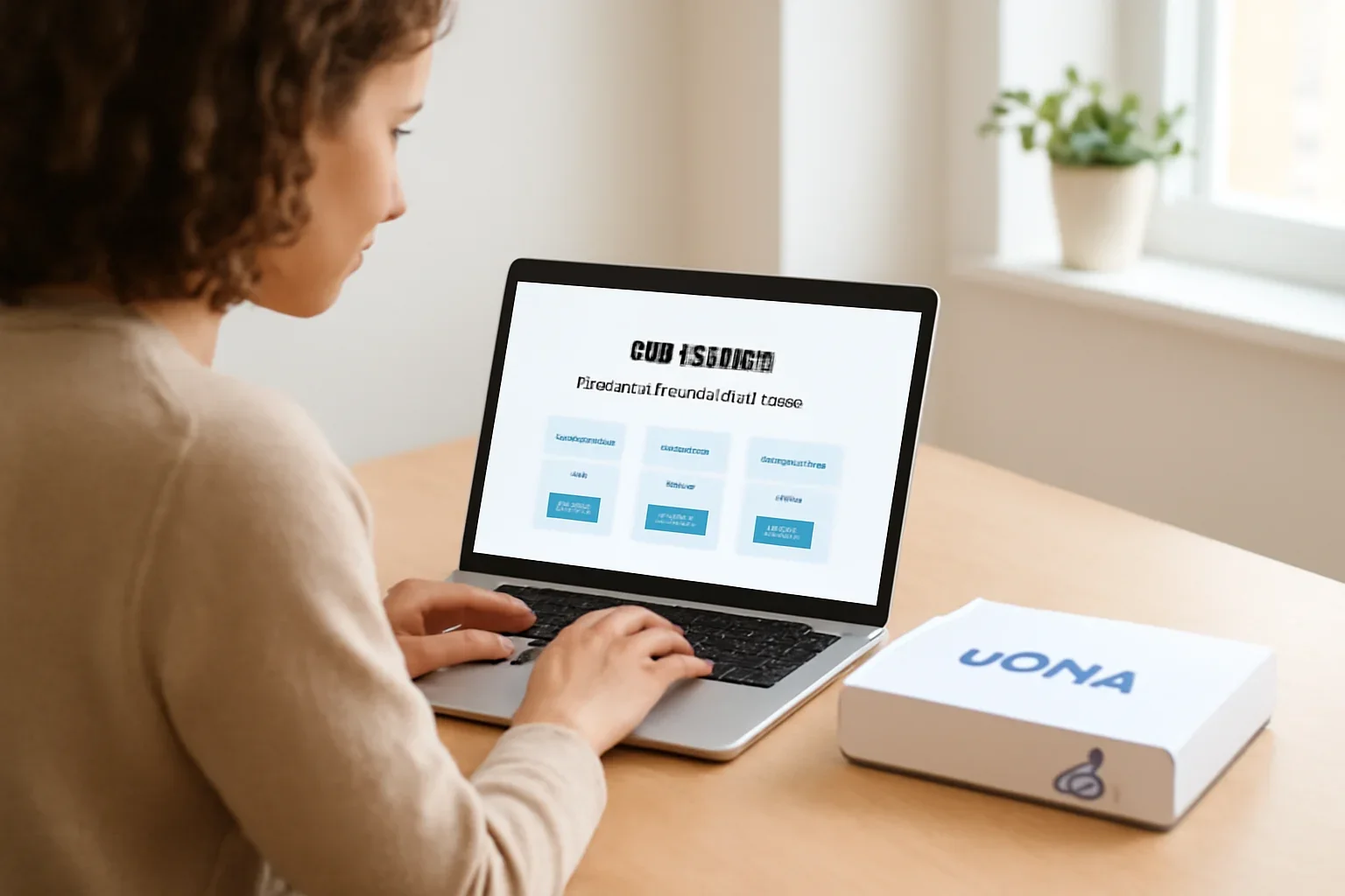 Customer reviewing DNA testing options on a laptop with a sample kit beside them