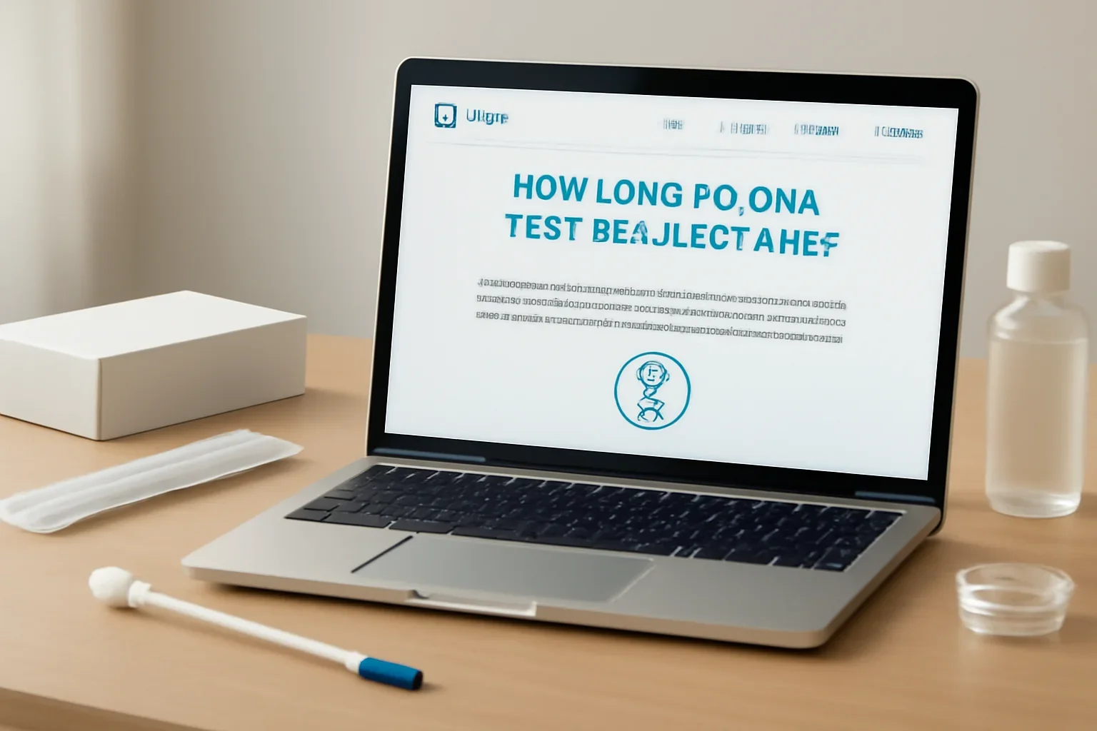 How Long Do DNA Test Results Take guidance page shown on a laptop with DNA testing materials