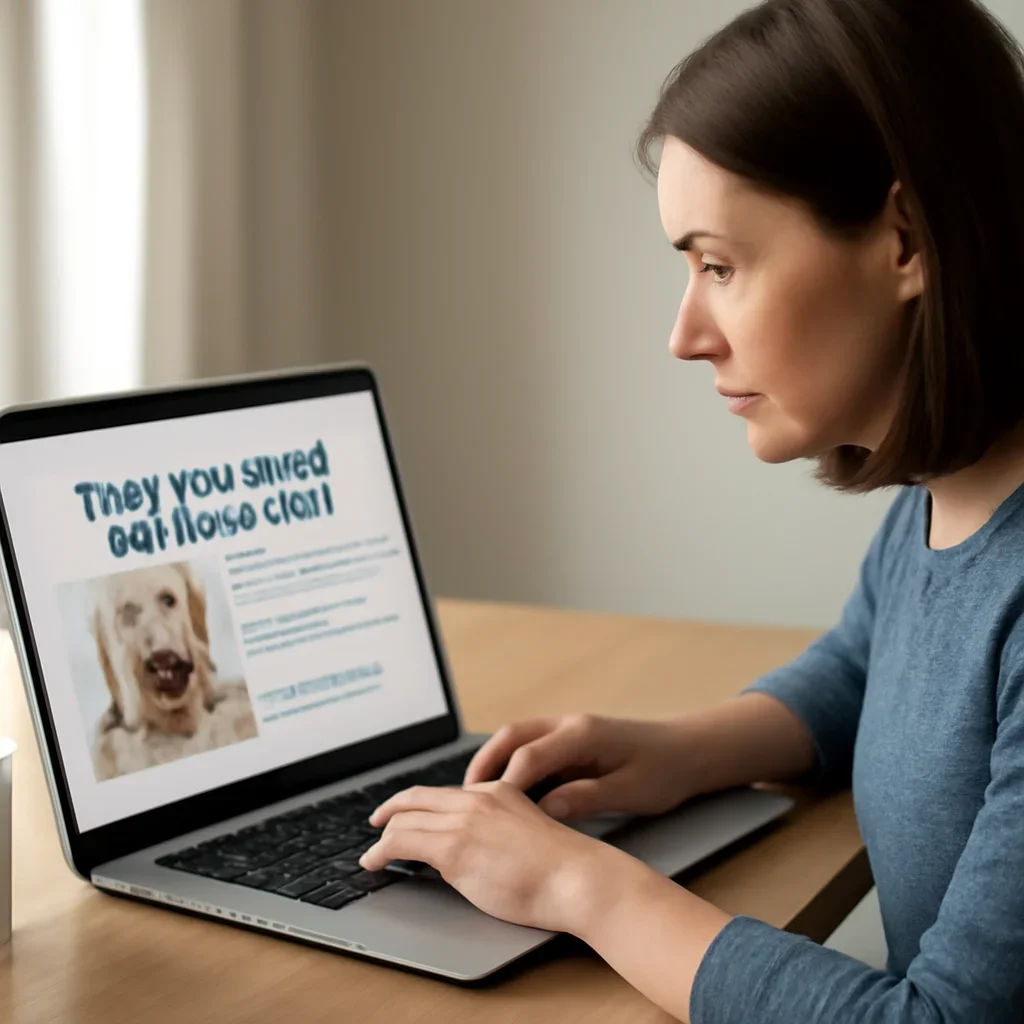Reader exploring how to choose between pet dna tests. on a laptop