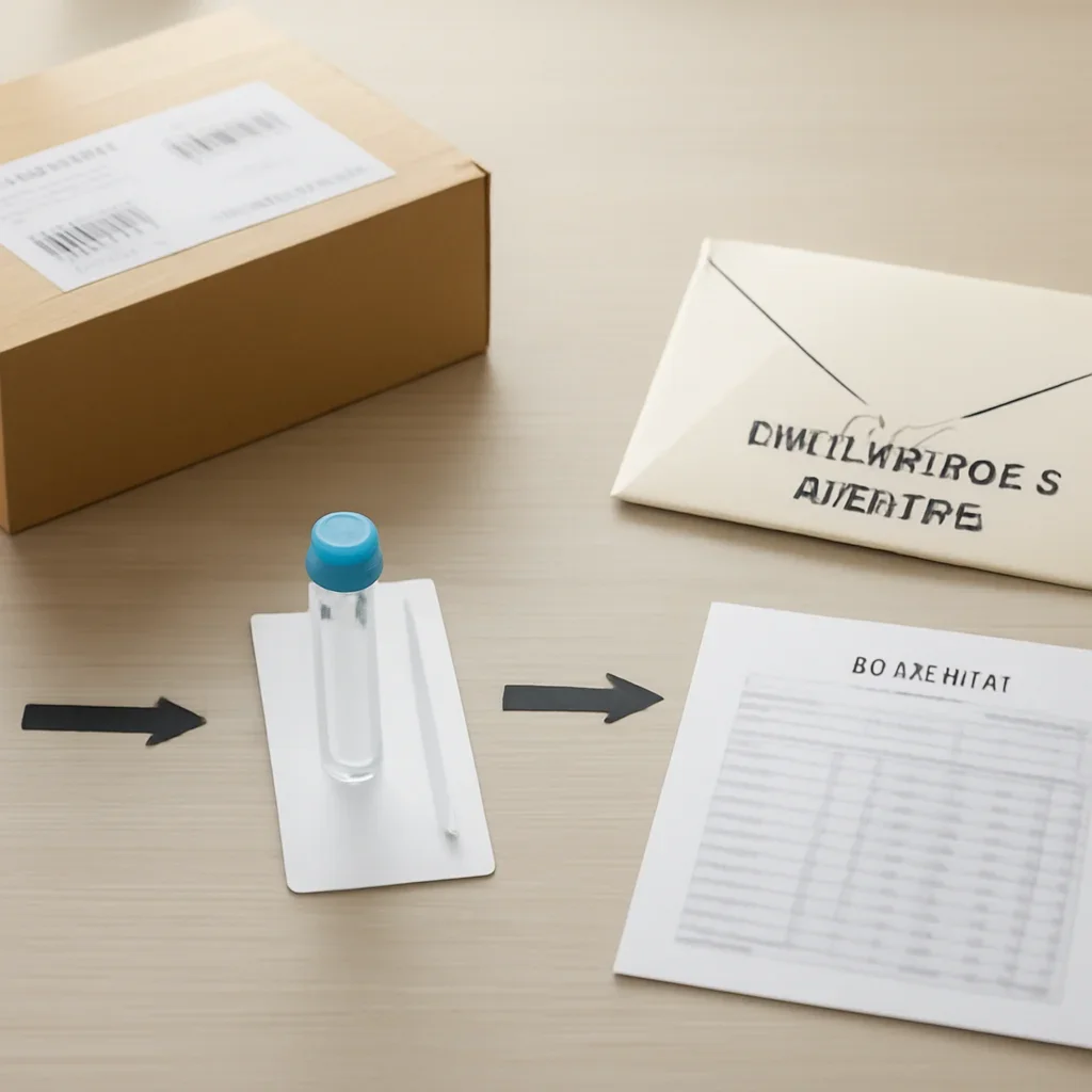 DNA testing order, sample collection, return shipping, laboratory processing, and results workflow