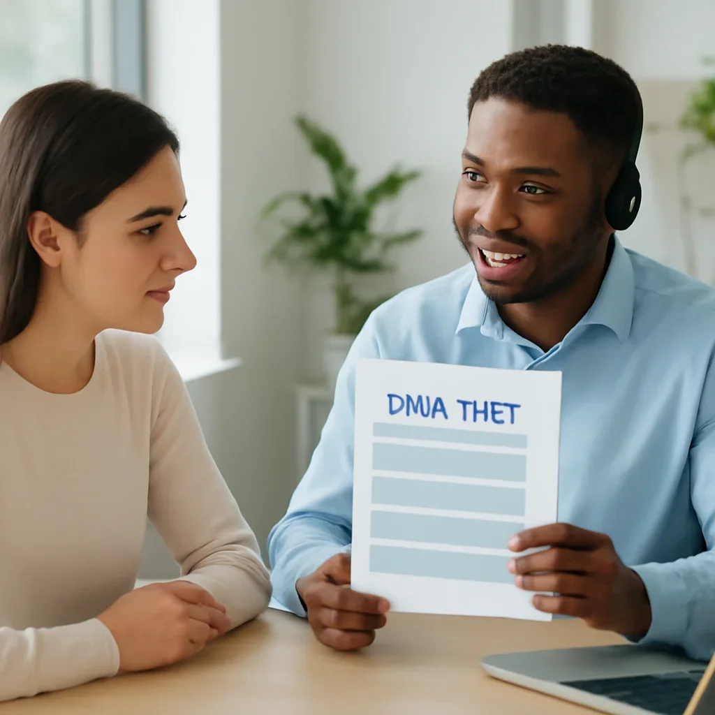 Support specialist guiding a customer through DNA test options