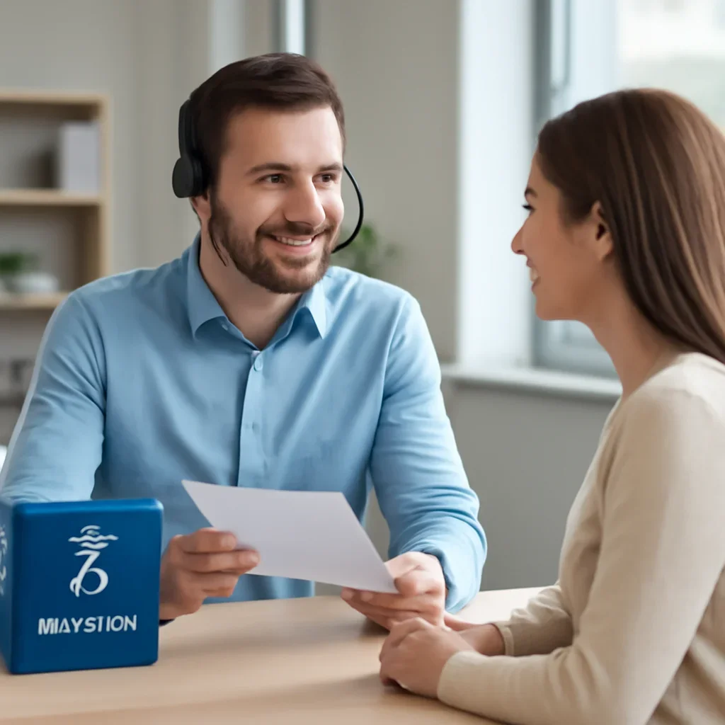 Support specialist guiding a customer through DNA test options