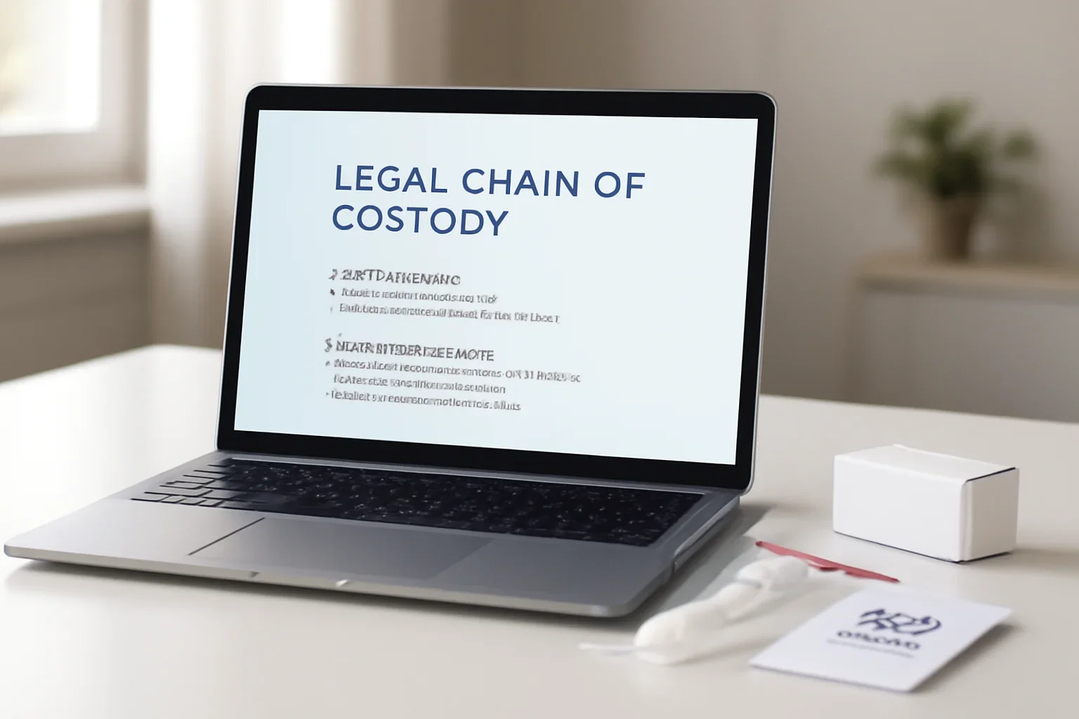 Legal chain of custody guidance displayed with DNA testing and documentation materials