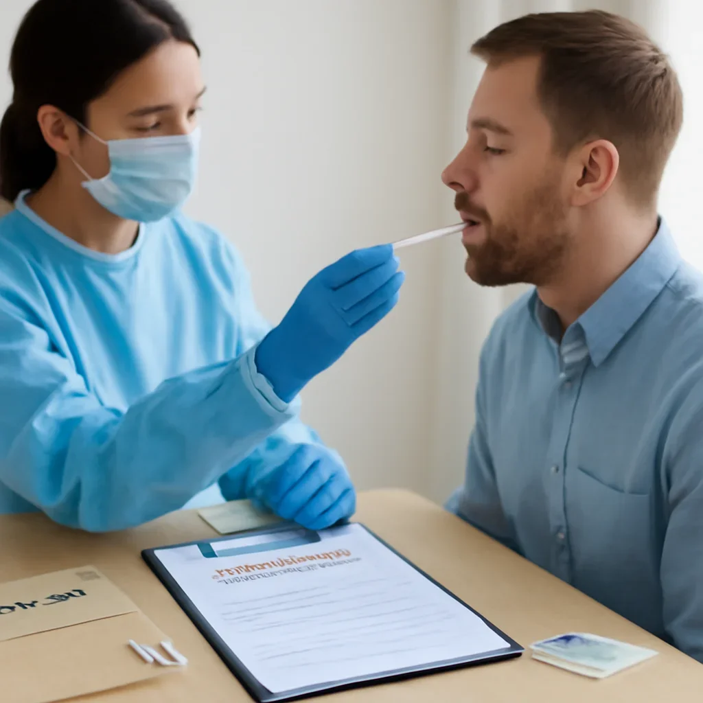 Supervised DNA sample collection with identification checks and labeled documentation