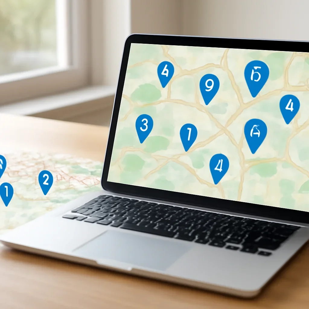 Map and laptop displaying regional DNA testing information
