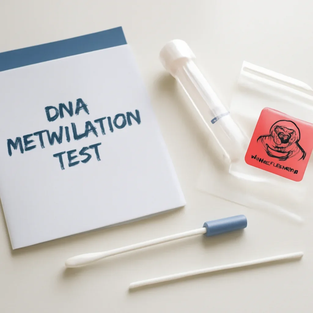 DNA methylation test oral swab collection materials prepared on a clean table