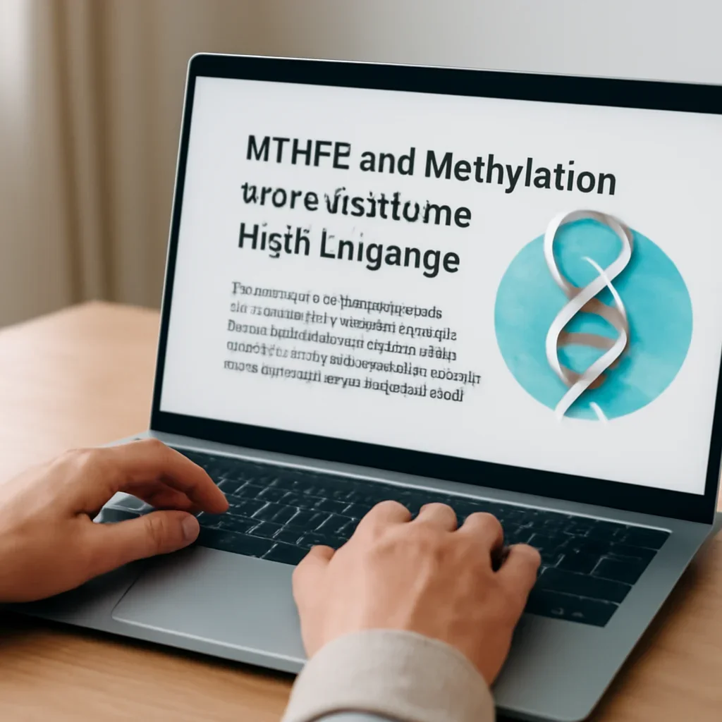Reader exploring mthfr and methylation tests explained in plain language. on a laptop