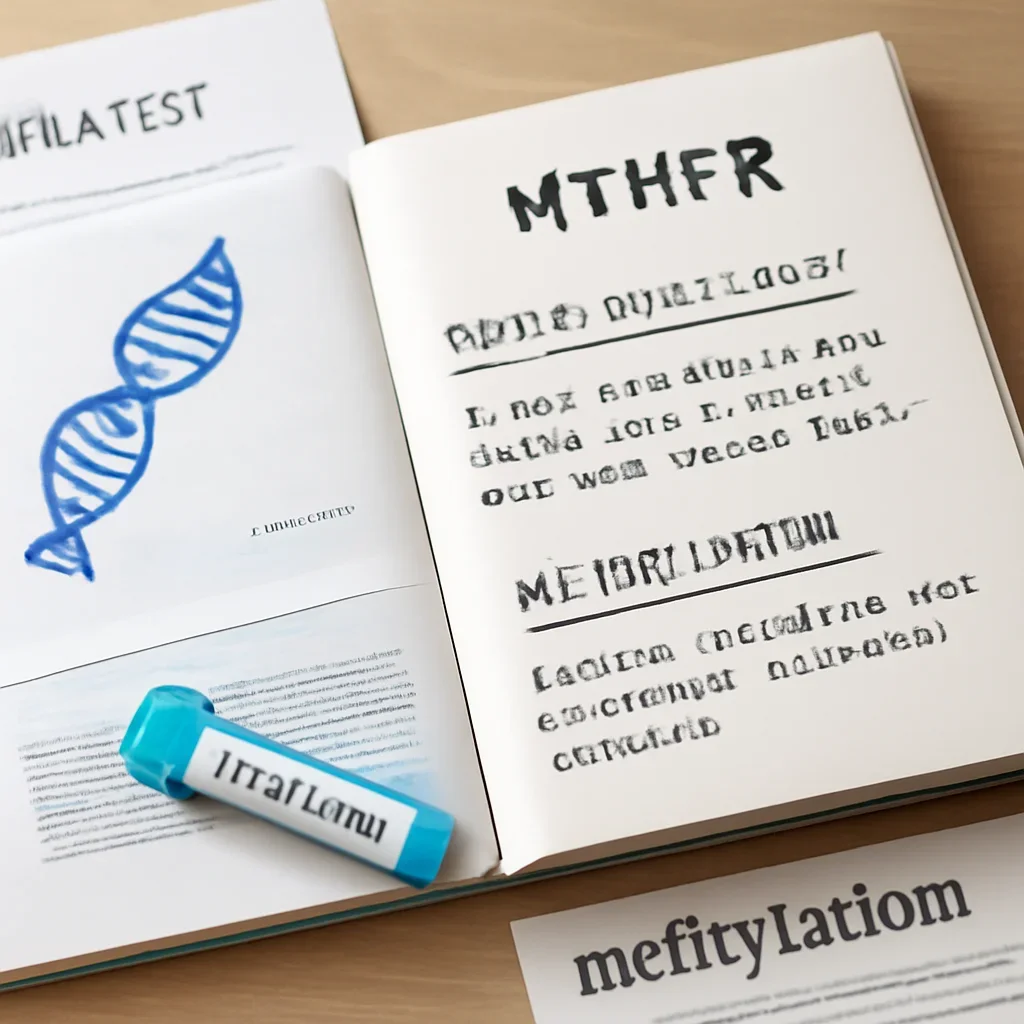 Research notes and DNA testing materials related to mthfr and methylation tests explained in plain language.