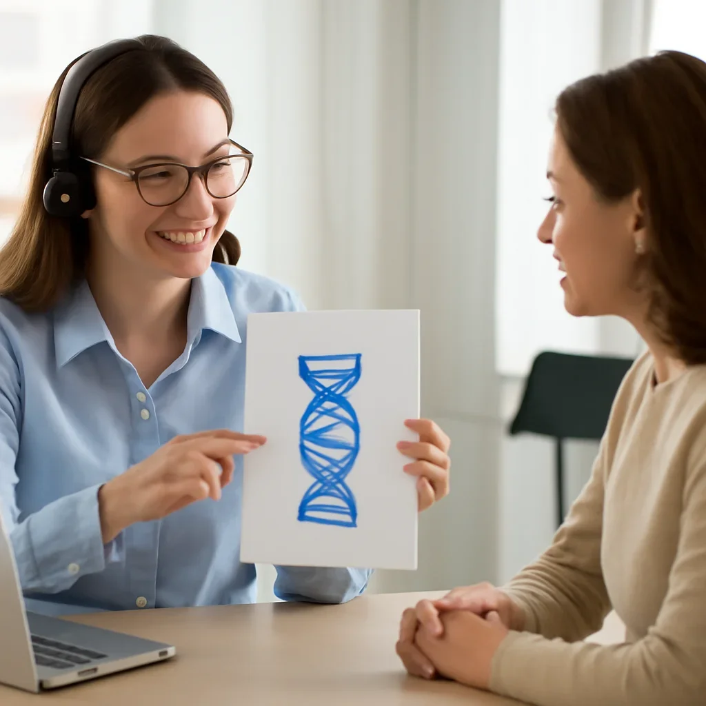 Support specialist guiding a customer through DNA test options