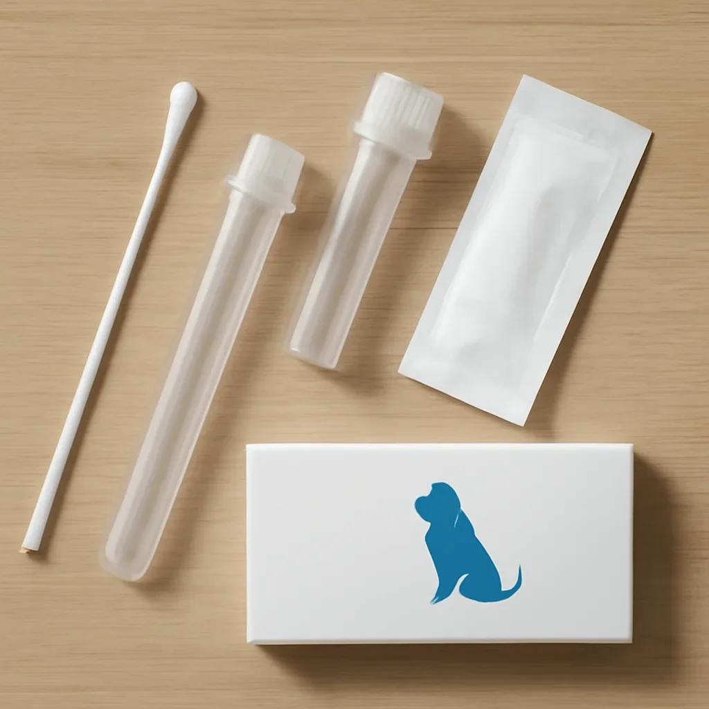 Pet cheek swab collection kit prepared for home use