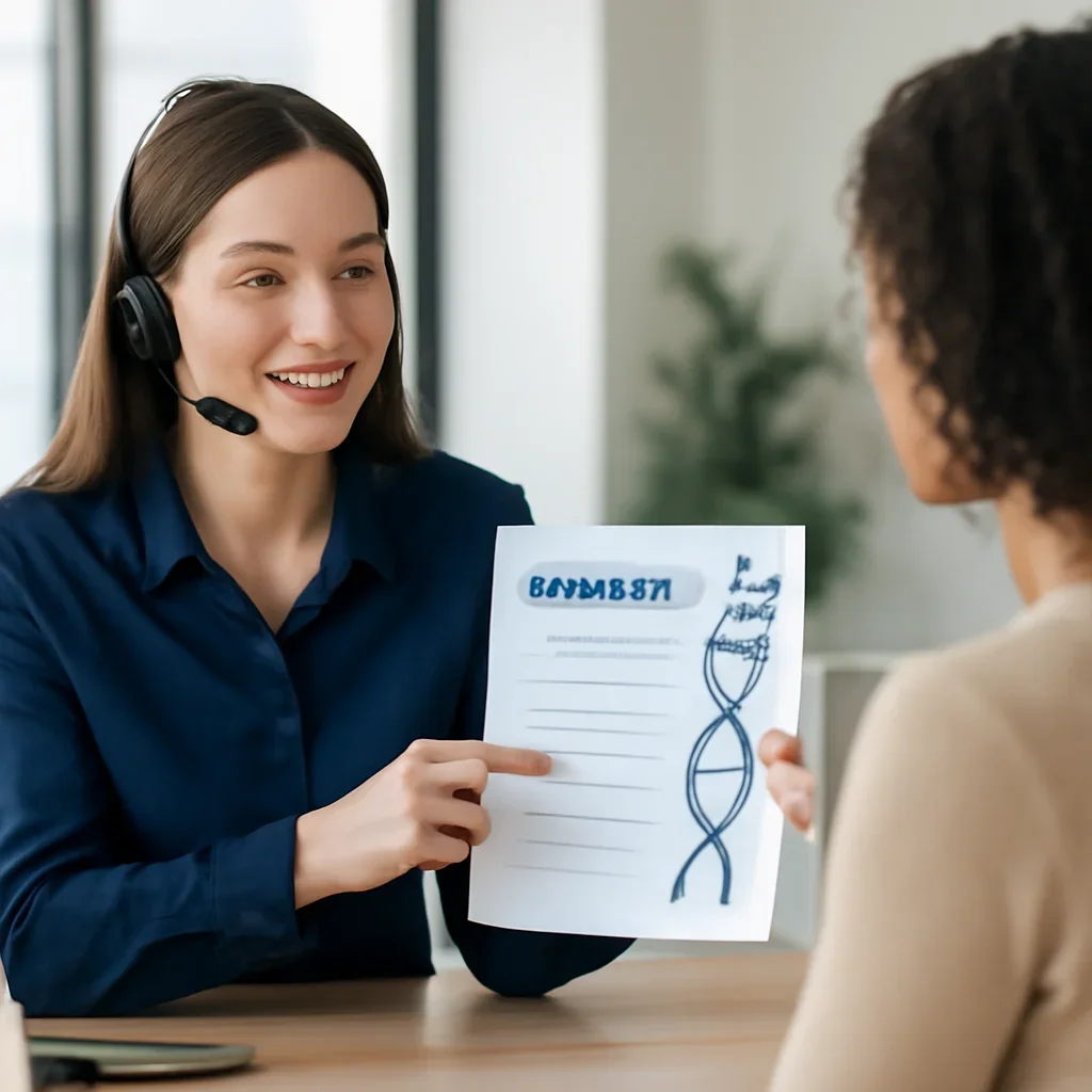 Support specialist guiding a customer through pet DNA test options