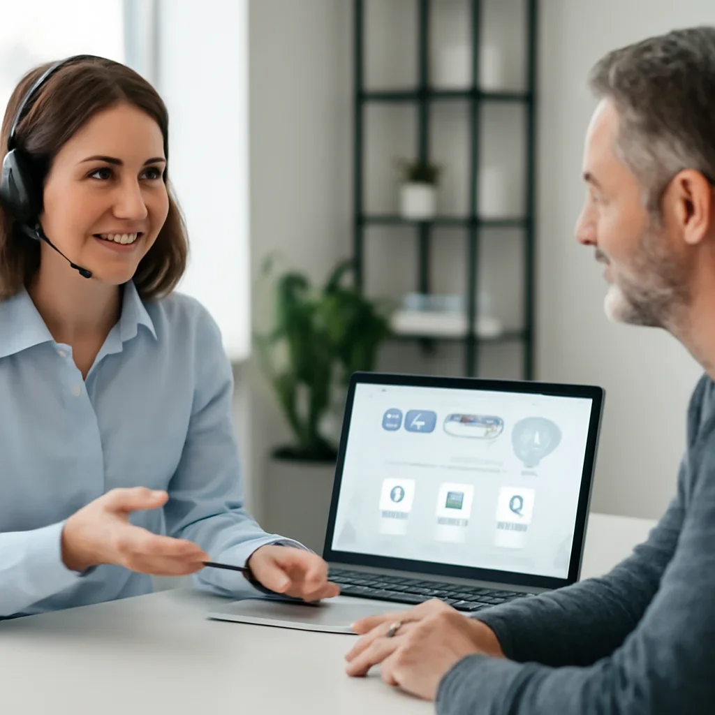 Support specialist guiding a customer through DNA test options