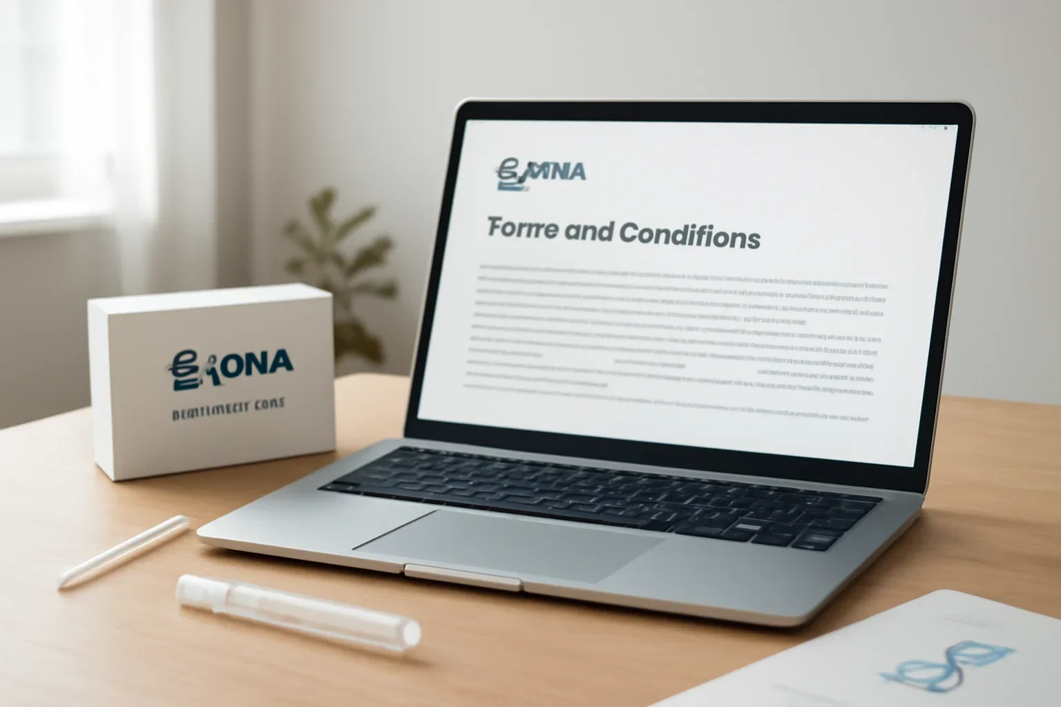 Terms guidance page shown on a laptop with DNA testing materials