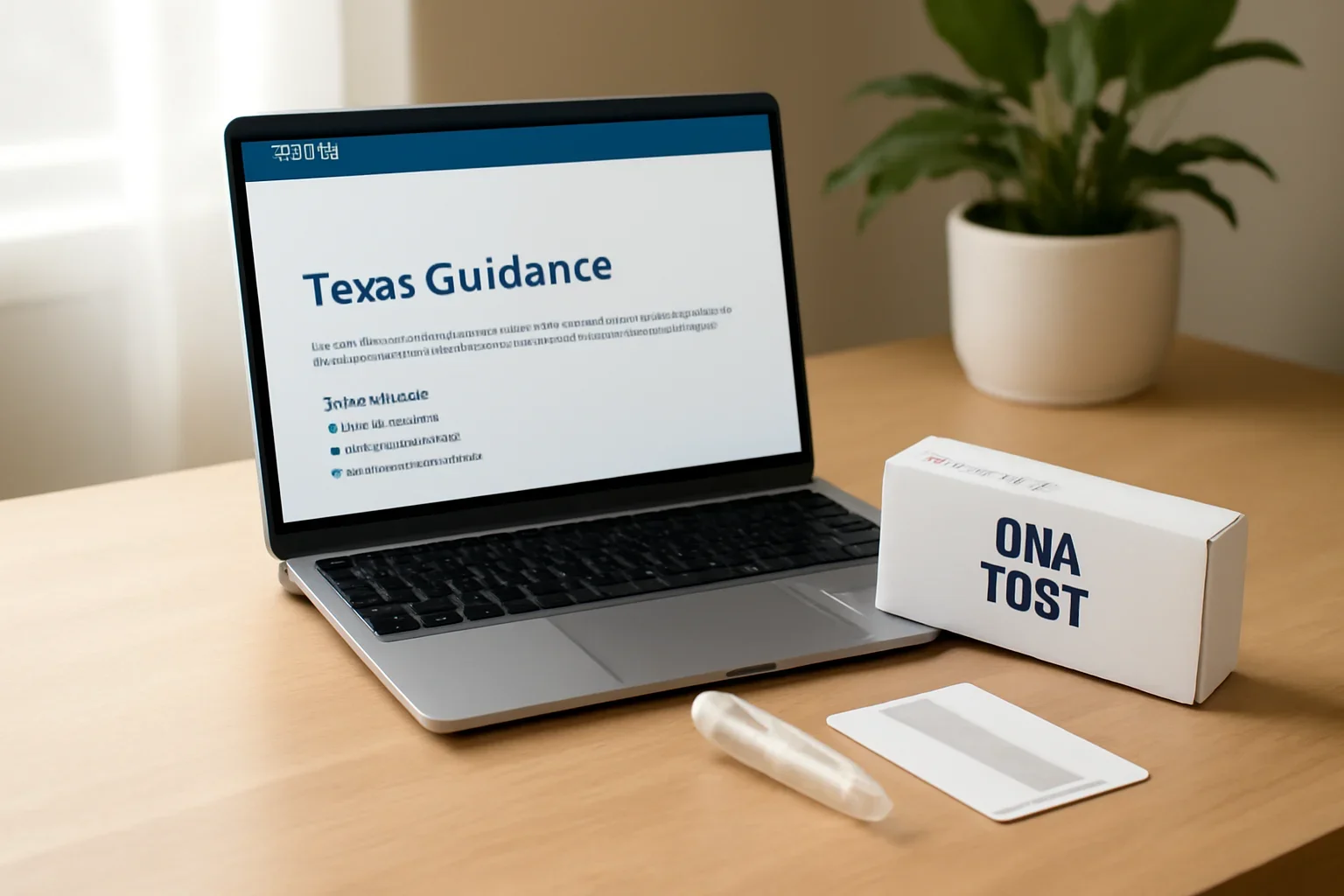Texas guidance page shown on a laptop with DNA testing materials
