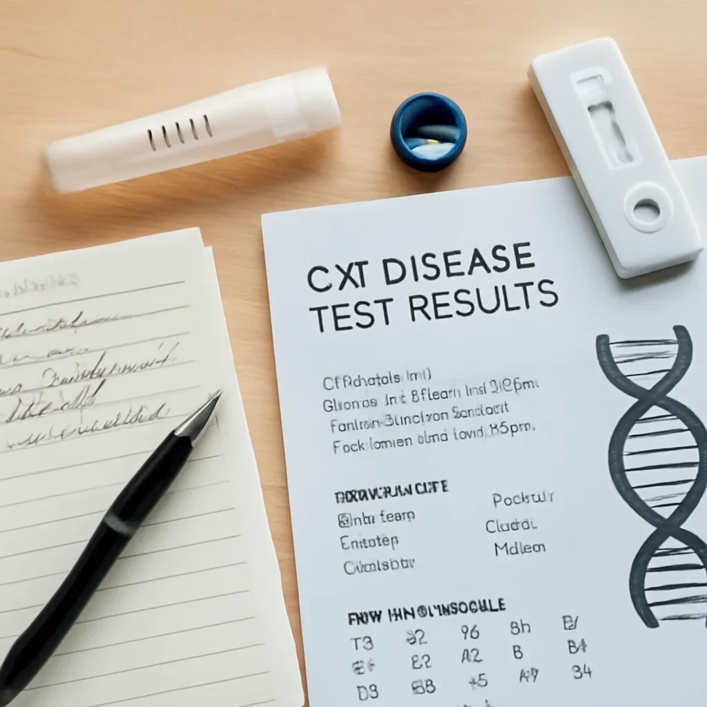Research notes and DNA testing materials related to understanding cat disease test results.