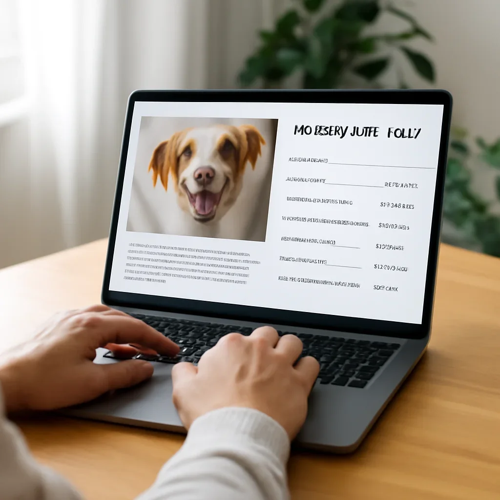 Reader exploring understanding dog disease test results. on a laptop