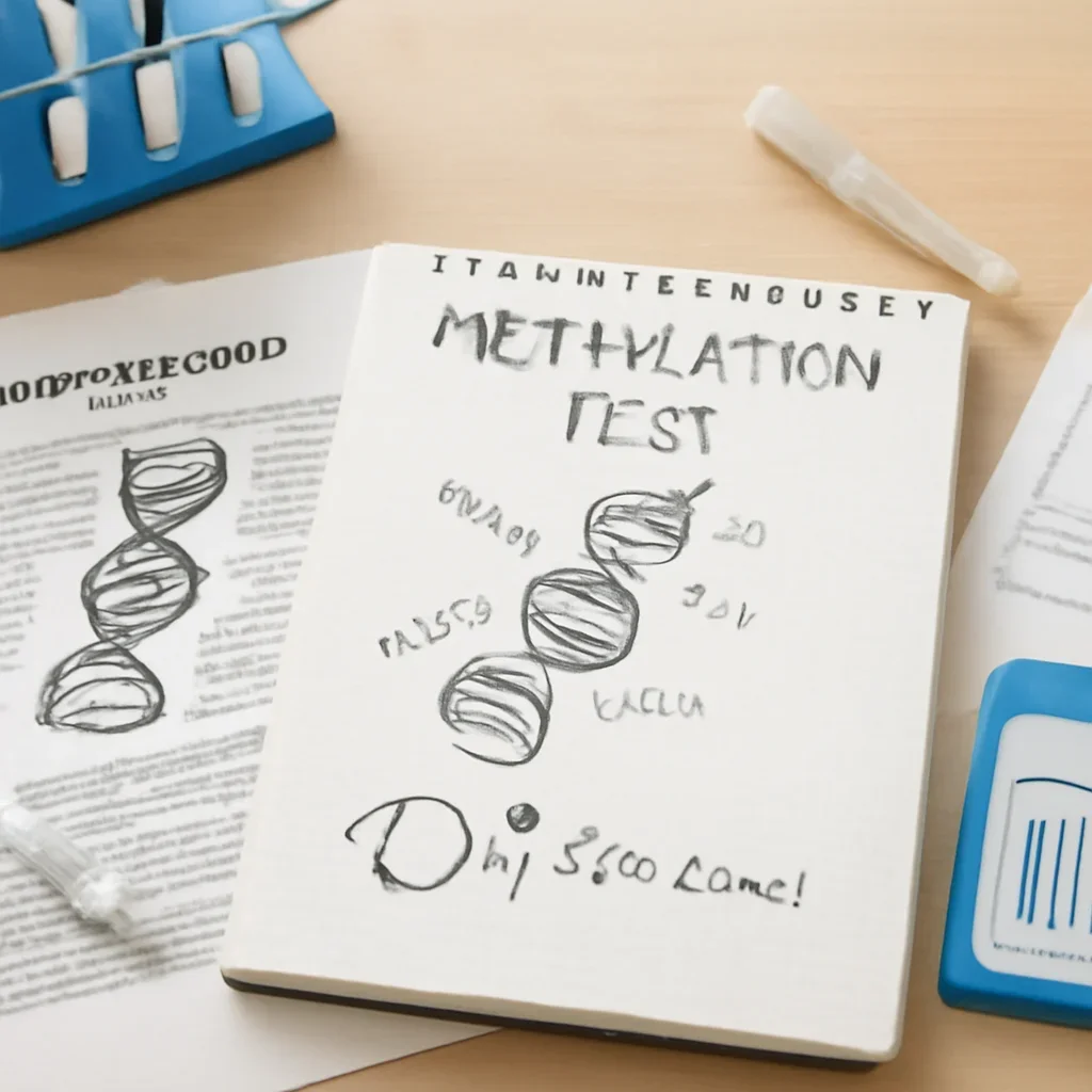 Research notes and DNA testing materials related to what does a methylation test show?