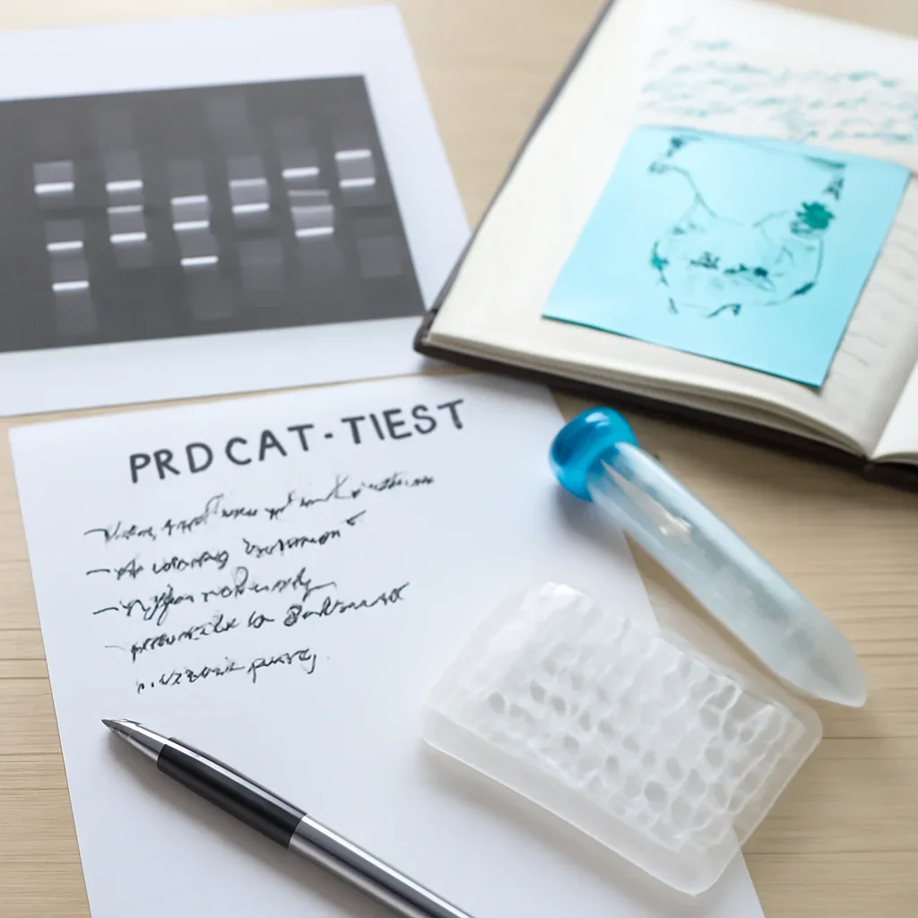 Research notes and DNA testing materials related to what is a pkd cat test?