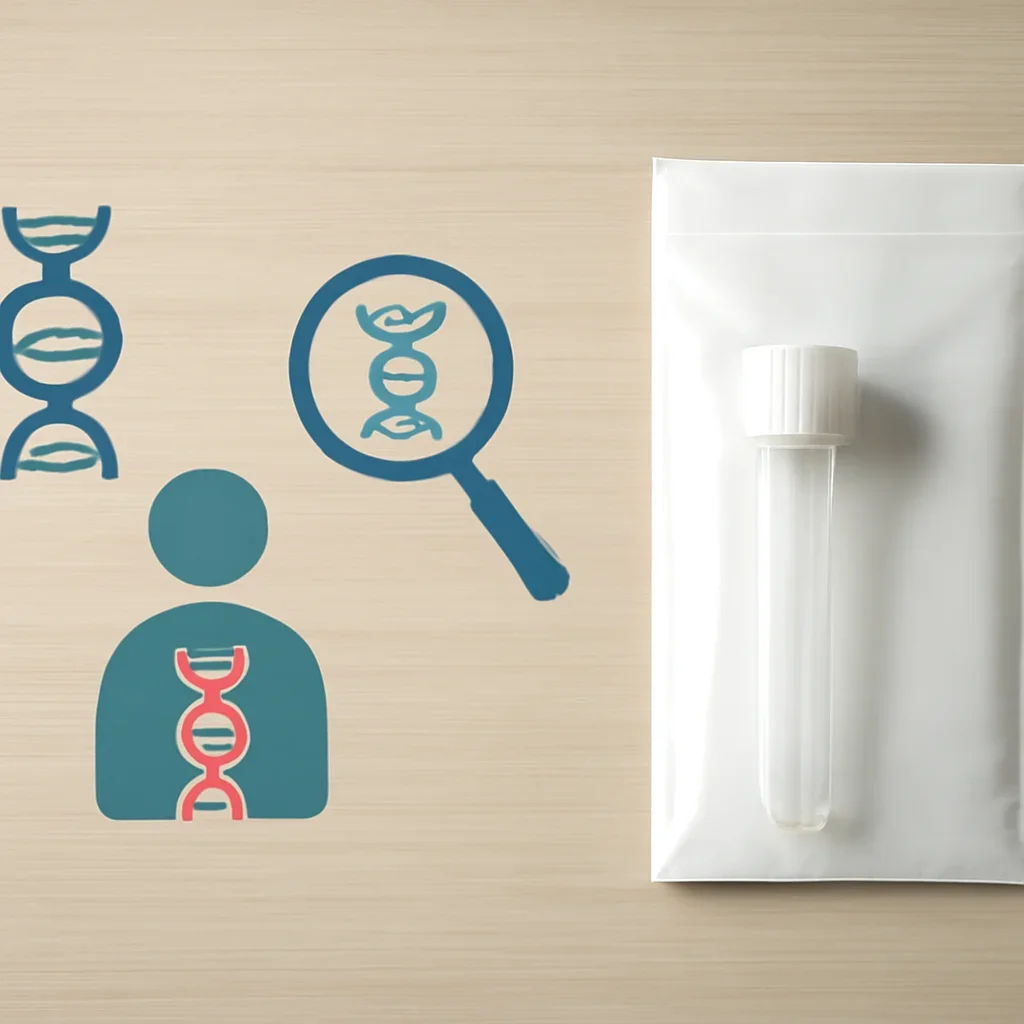 DNA collection kit and visual explanation of the genetic testing process